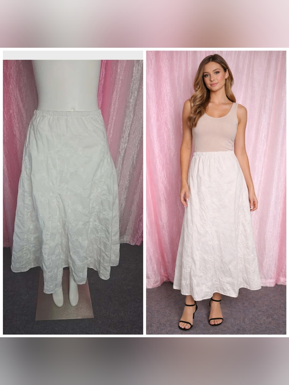 J. Jill White 100% Cotton Floral Embossed A-line Lined Midi Skirt Size 12 Petite